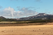 Pohoří Námafjall a sopka Krafla. Island