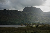 Kaledonské borovice na jezeře Loch Maree pod horou Slioch (981 m)